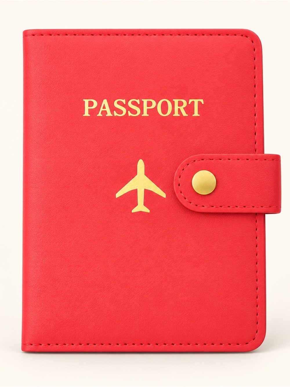 Red Passport Wallet with Gold Accent Plane Detail